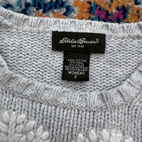 Vtg Eddie Bauer Cotton Wool Snowflake Fair Isle Crewneck Sweater 90s Size Small - Picture 3 of 6